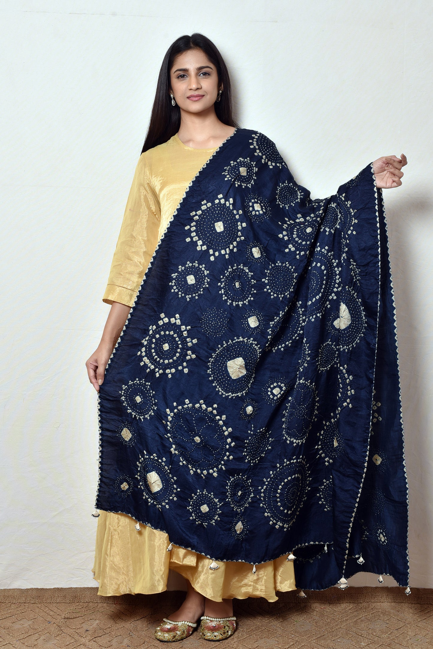 Ink Blue Bandhani Gaji Silk Dupatta