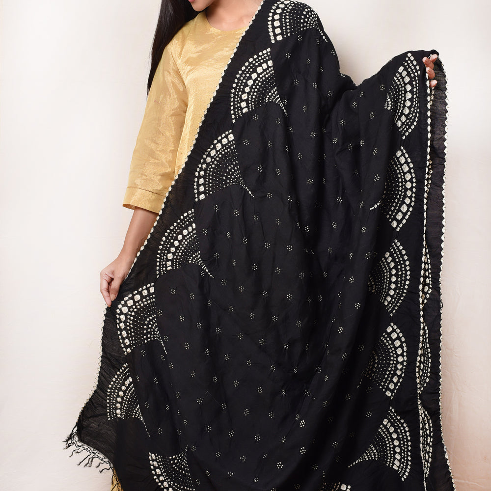 Black Bandhani Gaji Silk Dupatta