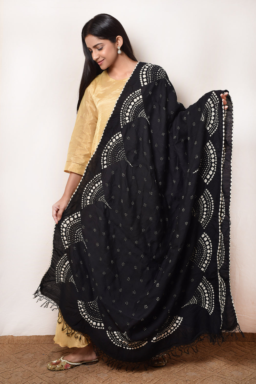 Black Bandhani Gaji Silk Dupatta