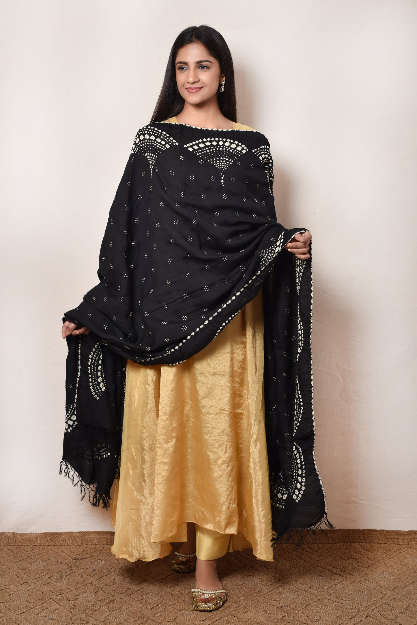 Black Bandhani Gaji Silk Dupatta