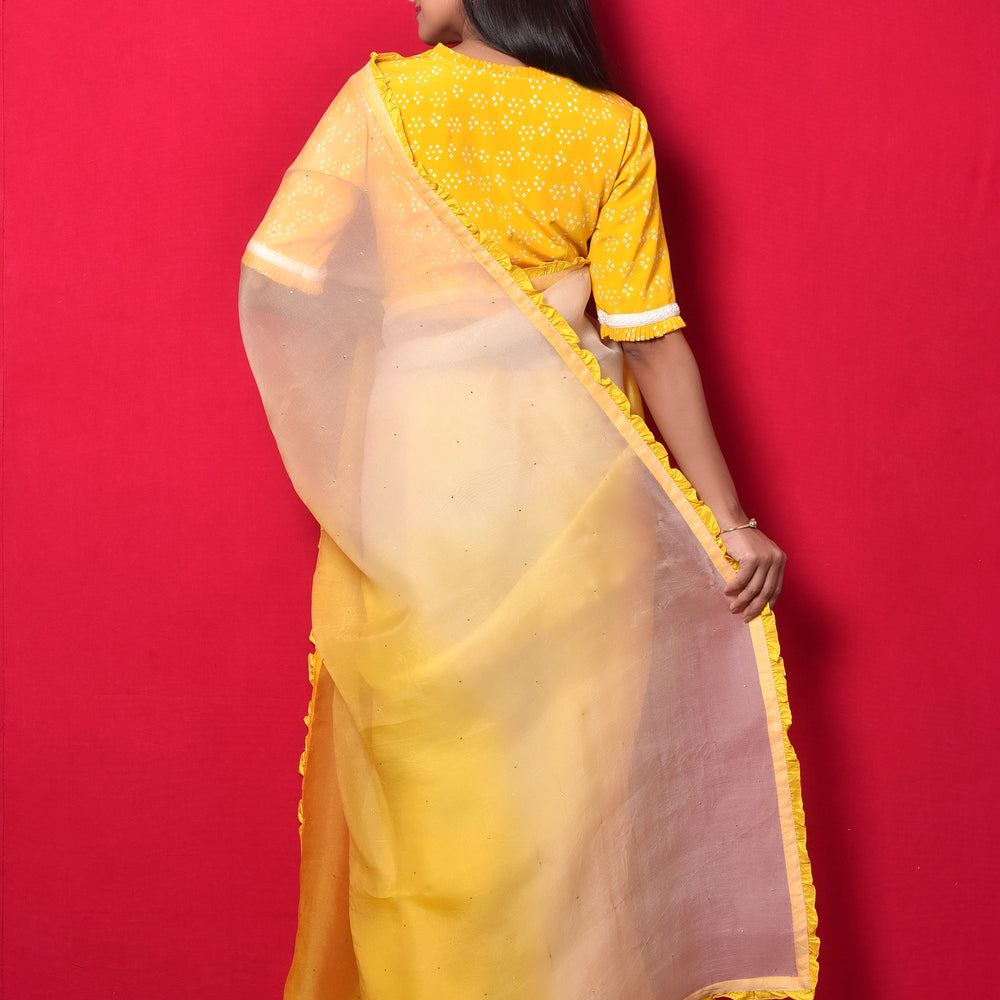 
                      
                        Shaded Organza Saree with Bandhani Blouse - Yellow White
                      
                    