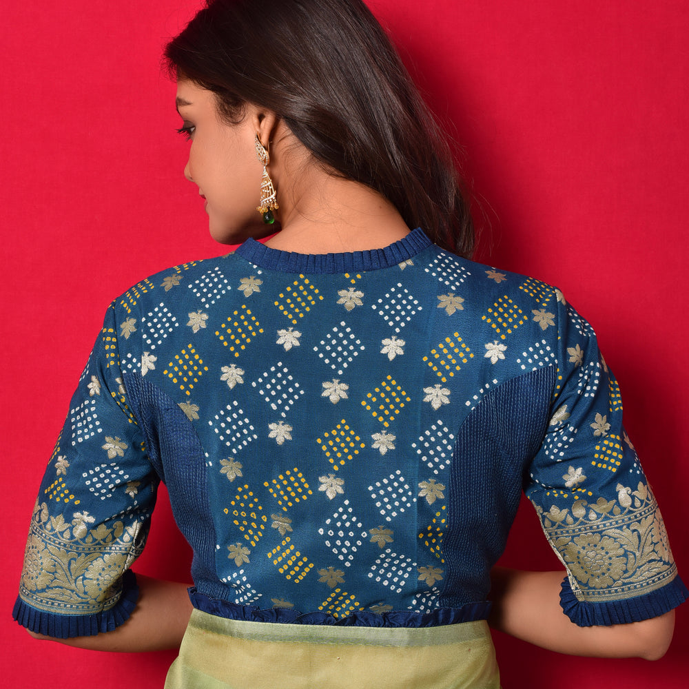 
                      
                        Shaded Organza Saree with Bandhani Blouse - Blue Green
                      
                    