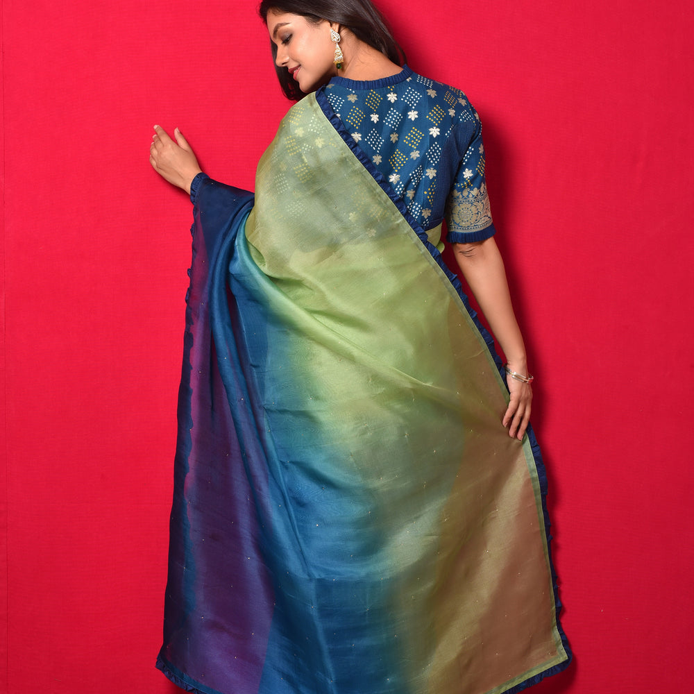 
                      
                        Shaded Organza Saree with Bandhani Blouse - Blue Green
                      
                    