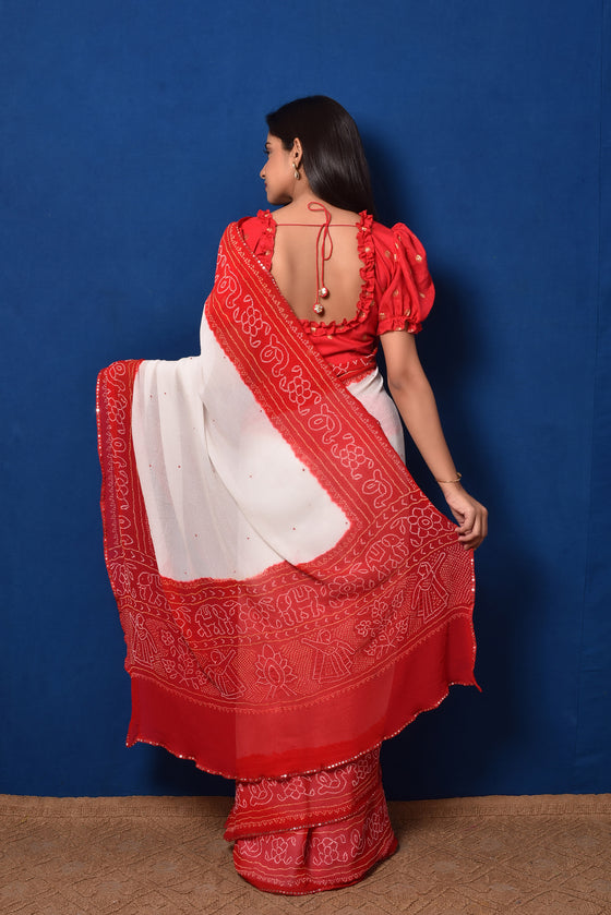 Gota Patti Embroidery Bandhani Saree, Bridal Red Hand Crafted Traditional  Jaipuri Bandhej Chunari Saree, Designer Party Wear Saree - Etsy