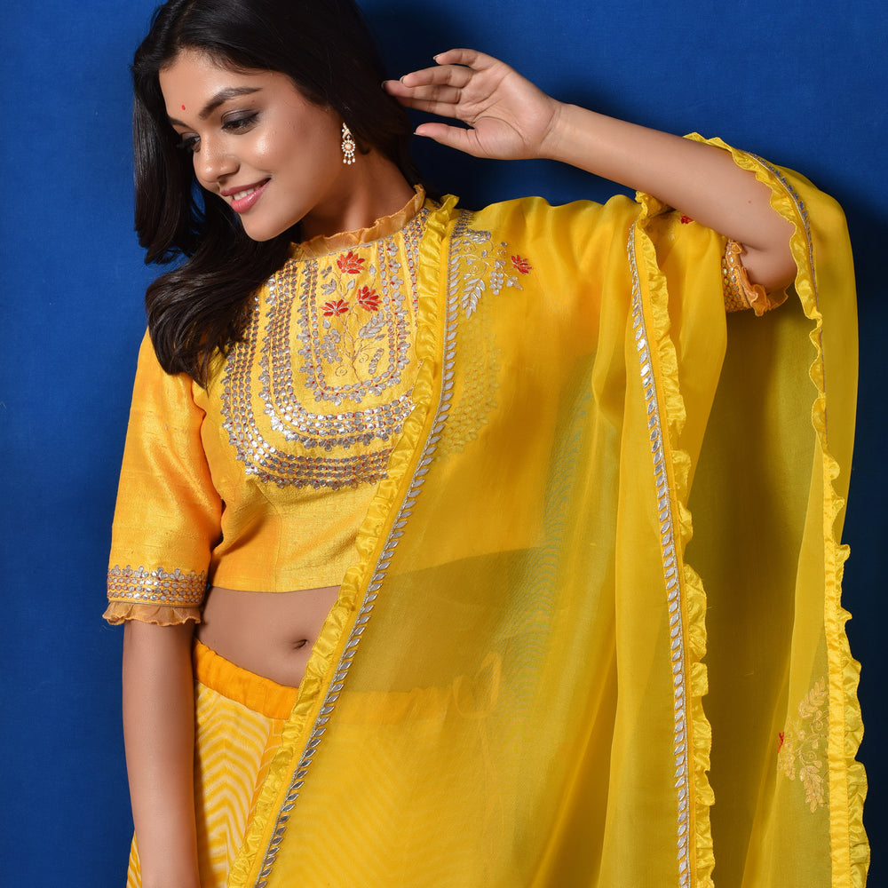 
                      
                        Arashi Organza Gota Patti Lehenga Set - Yellow
                      
                    