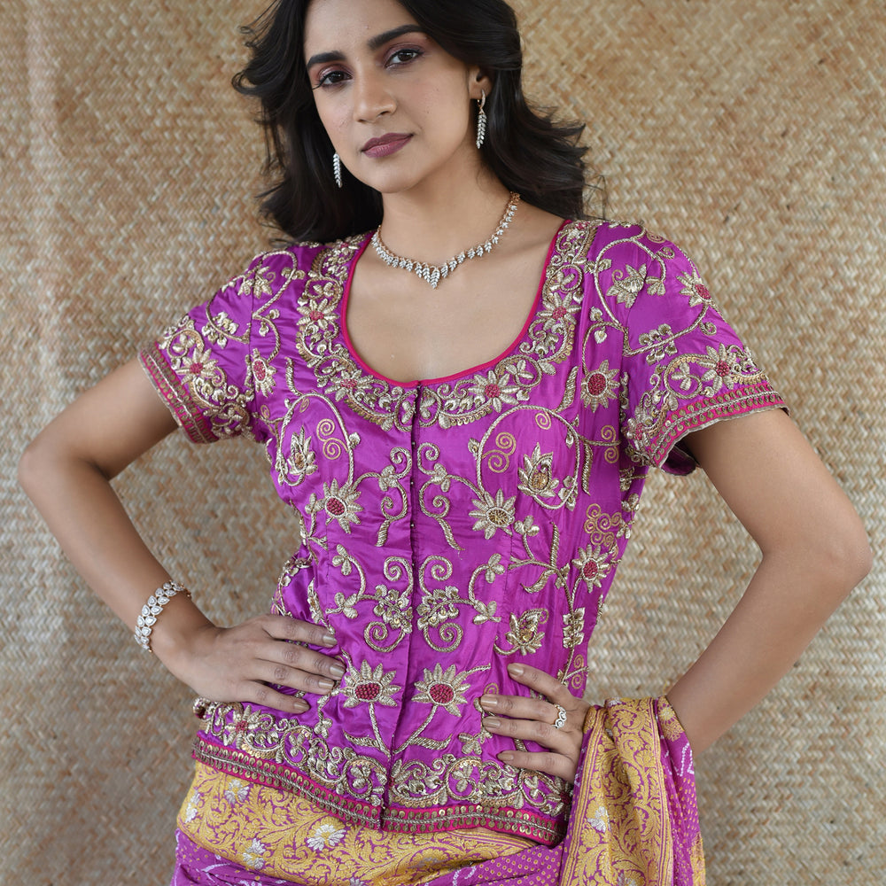 
                      
                        Magenta Zardozi Blouse in Pure Silk
                      
                    