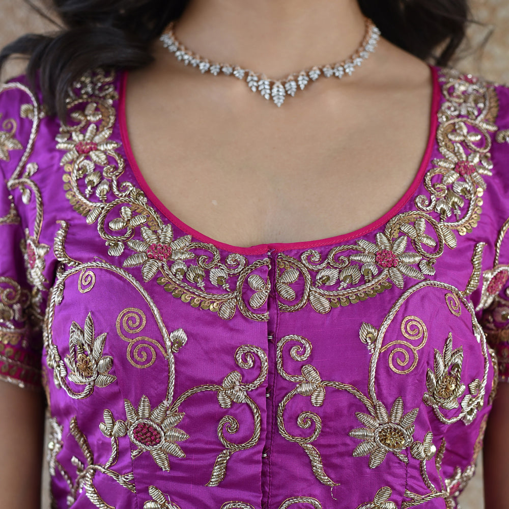 
                      
                        Magenta Zardozi Blouse in Pure Silk
                      
                    