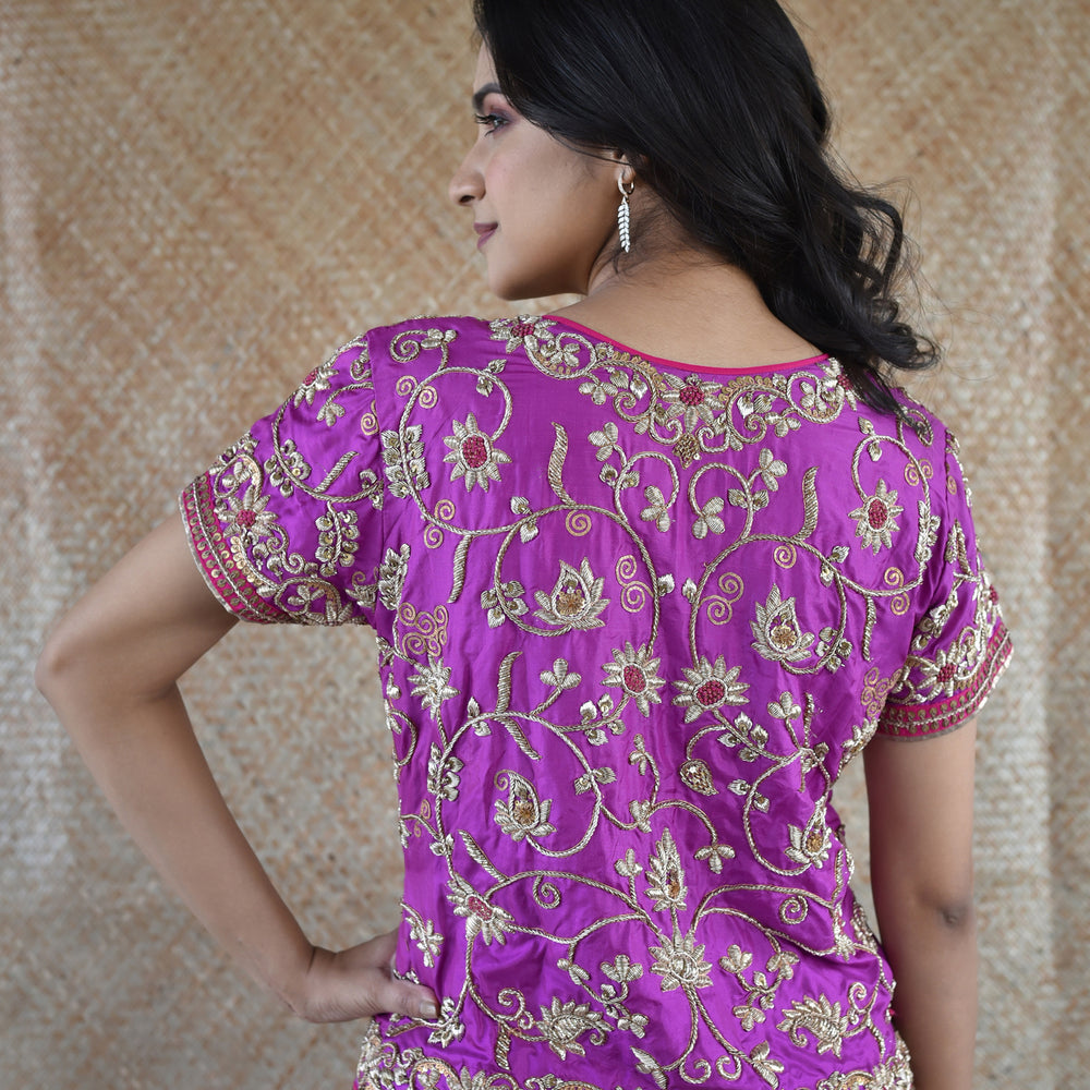 
                      
                        Magenta Zardozi Blouse in Pure Silk
                      
                    