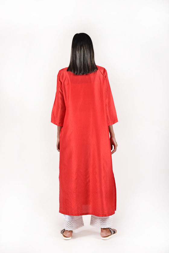 Red Bandhani Kurta in Pure Silk