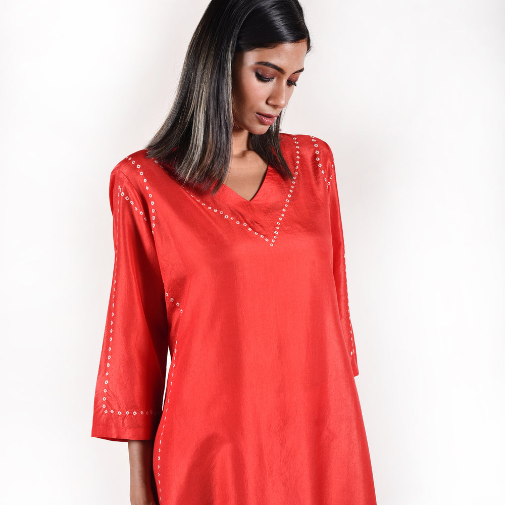 
                      
                        Red Bandhani Kurta in Pure Silk
                      
                    