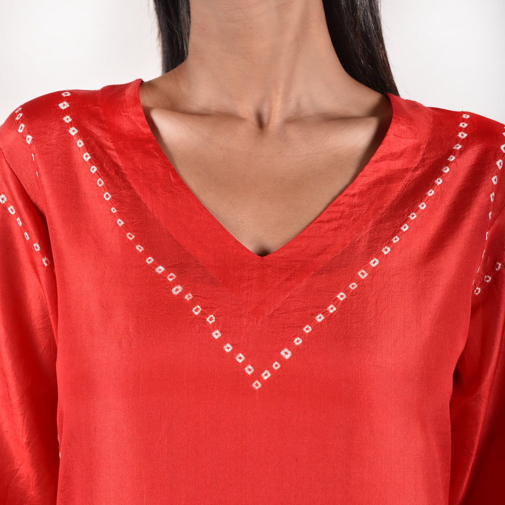 
                      
                        Red Bandhani Kurta in Pure Silk
                      
                    