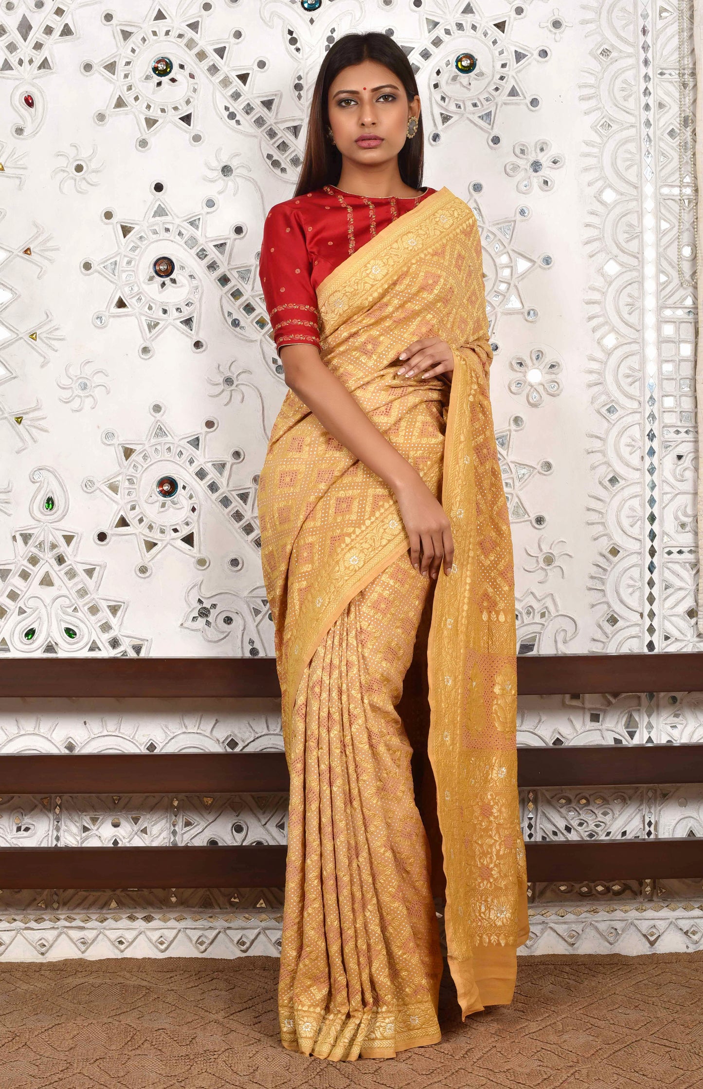 Cream Banarasi Bandhani Saree