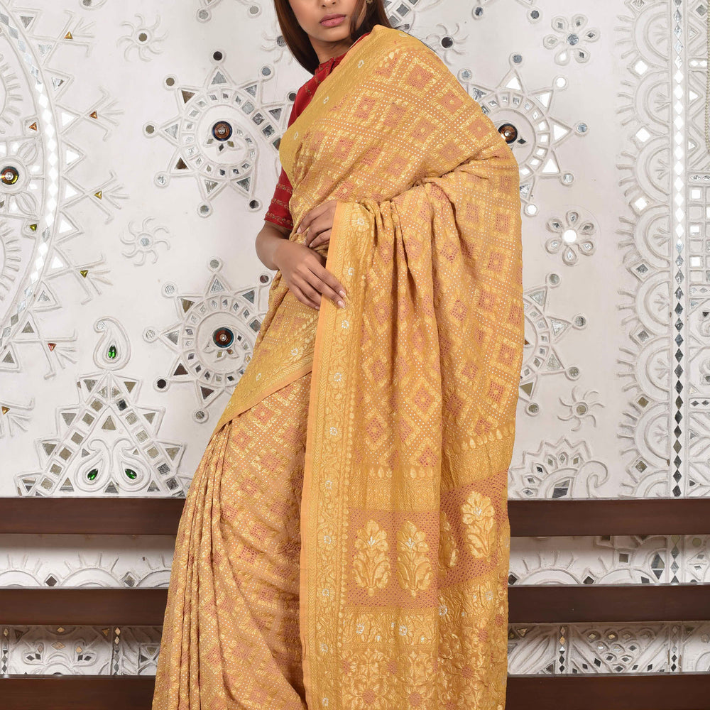 
                      
                        Cream Banarasi Bandhani Saree
                      
                    