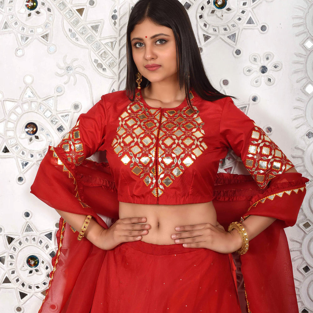 
                      
                        Red Arashi Organza Lehenga with Gota Patti
                      
                    