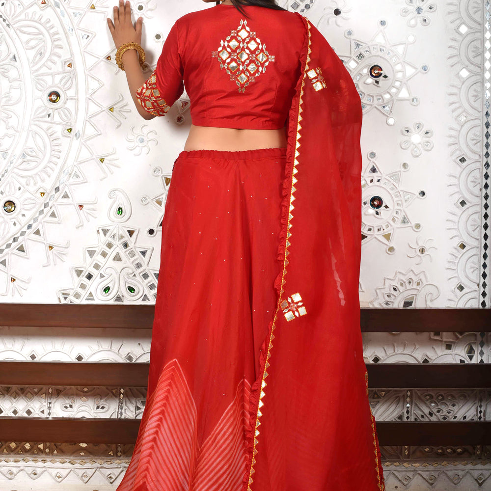 
                      
                        Red Arashi Organza Lehenga with Gota Patti
                      
                    