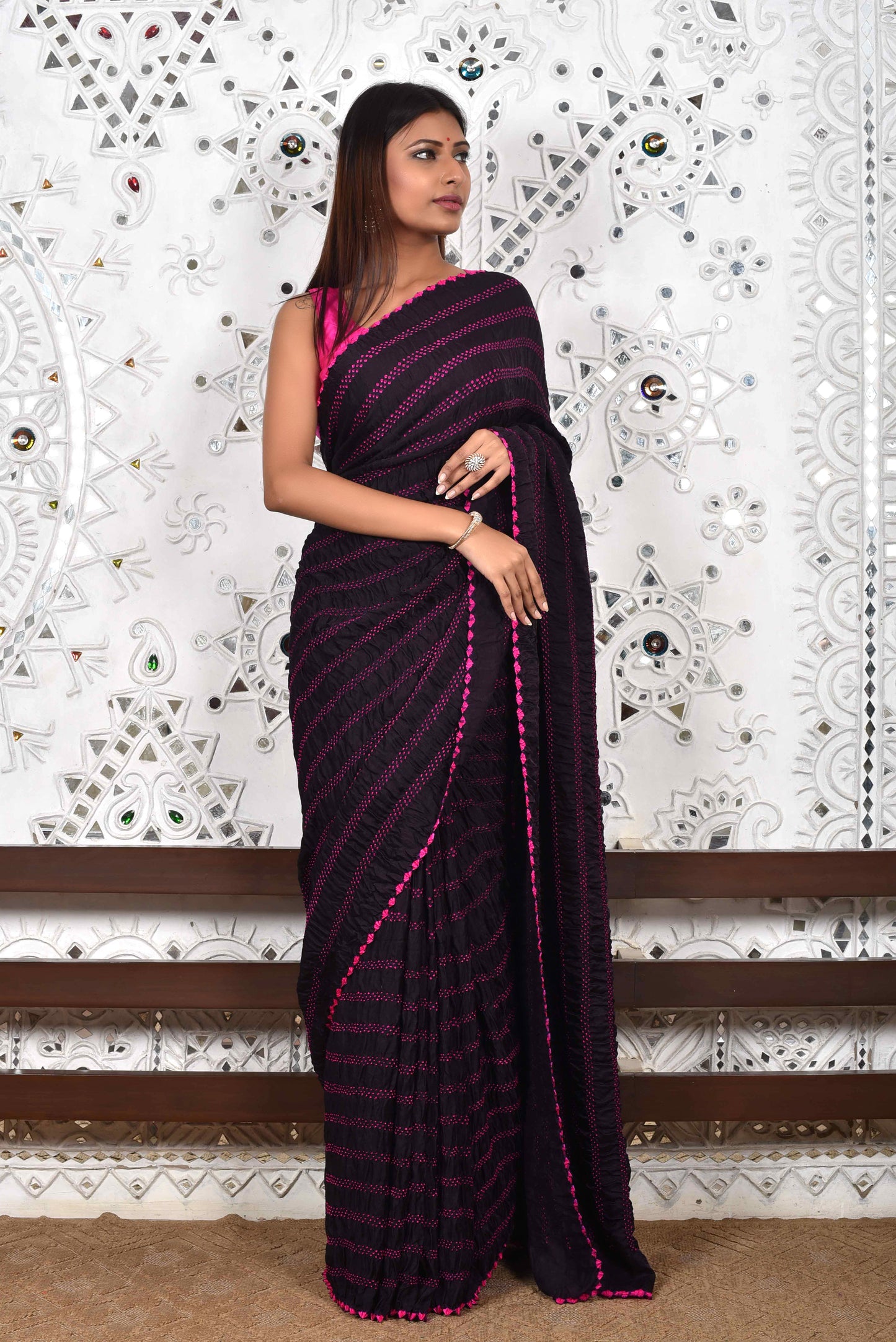 Black Bandhani Gaji Silk Saree