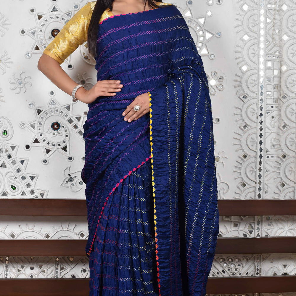 Navy Blue Bandhani Gaji Silk Saree