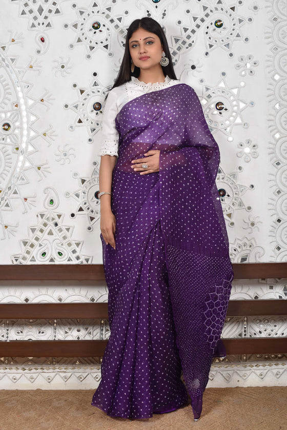 Bandhani on Organza with Pattern on Pallu - Purple