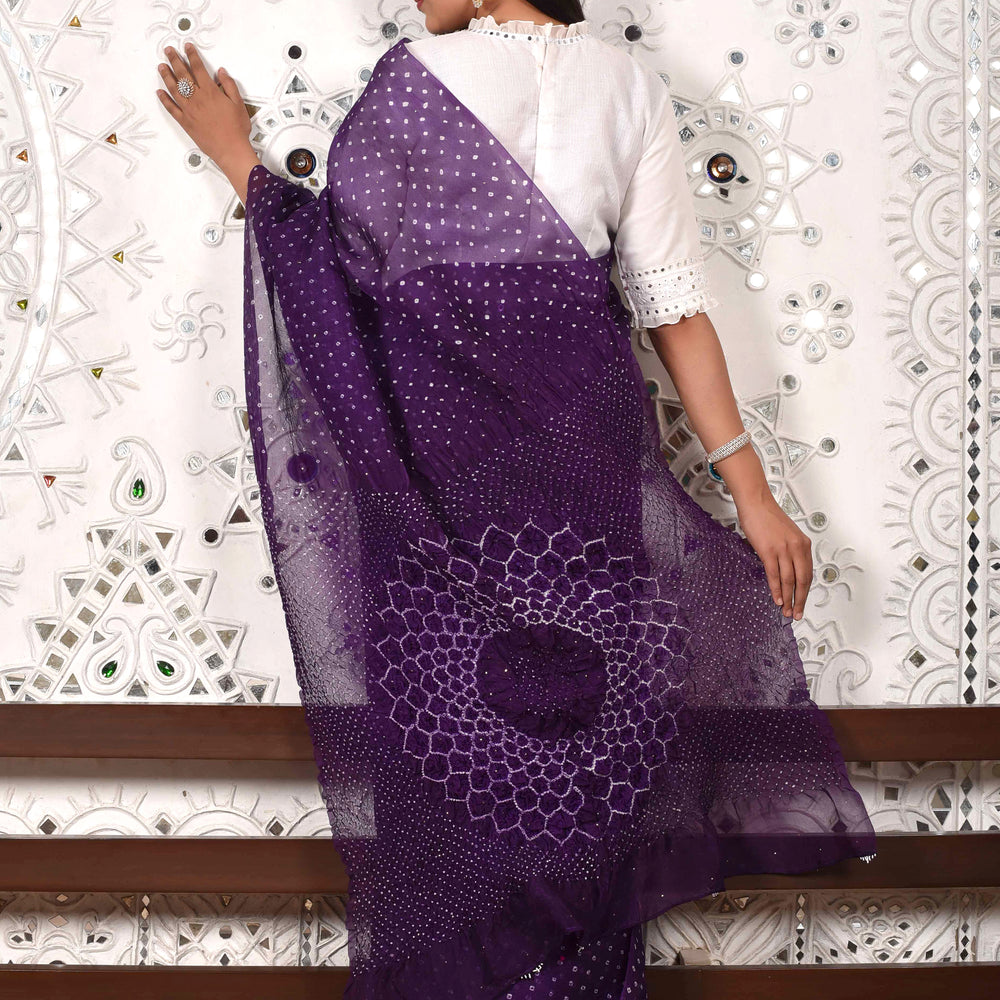 
                      
                        Bandhani on Organza with Pattern on Pallu - Purple
                      
                    