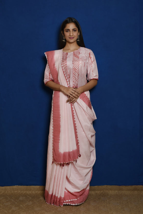 Pure Silk Saree with Bandhani Edging - Pink