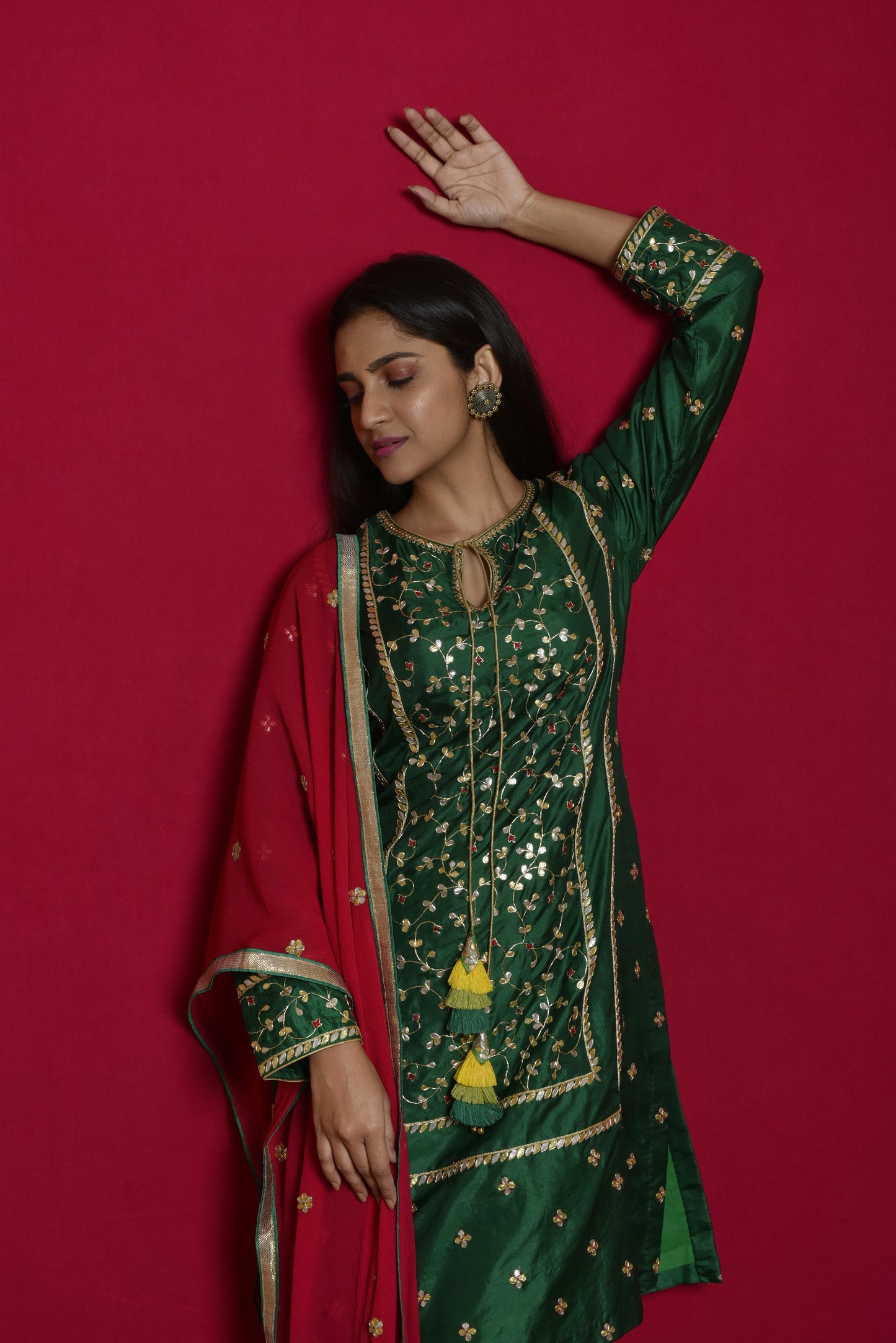 Gota Patti Silk Suit Set in Green