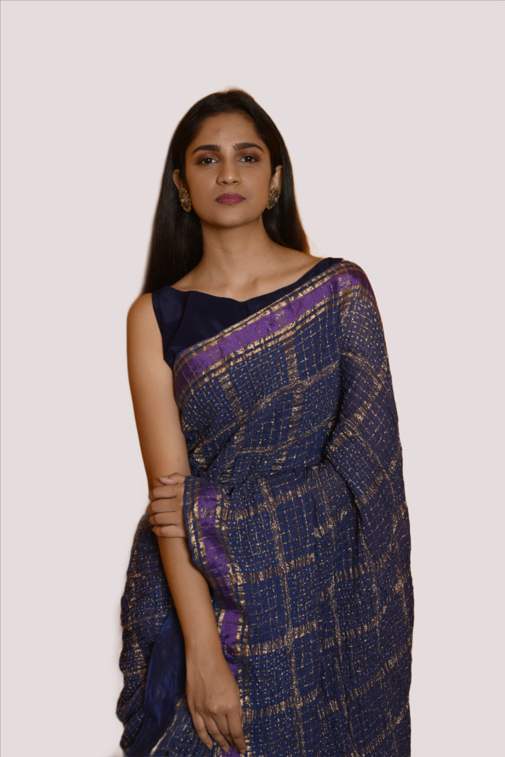 Gharchola Inspired Pure Zari Kota Saree with Bandhani - Blue