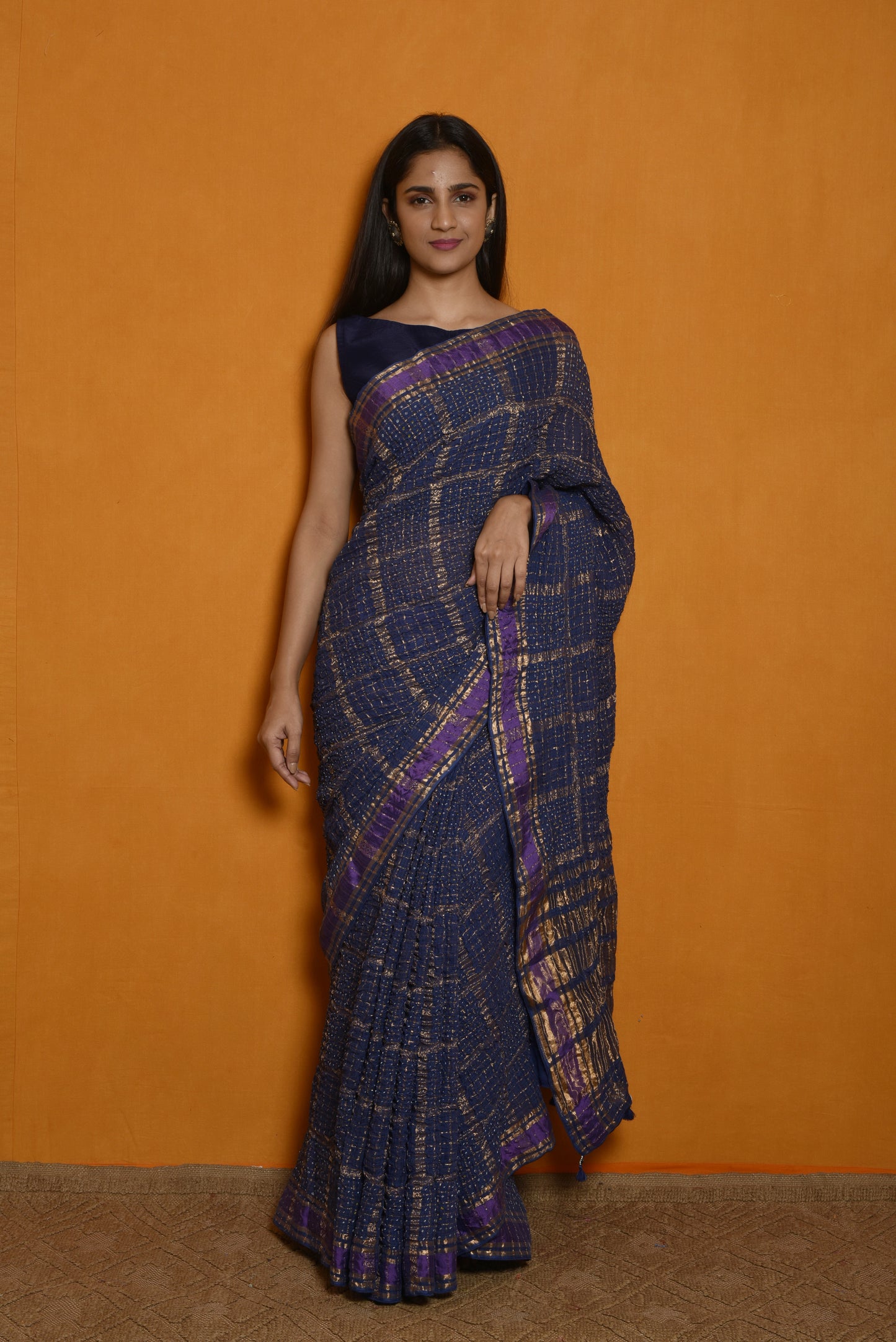 Gharchola Inspired Pure Zari Kota Saree with Bandhani - Blue