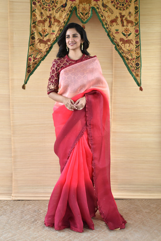 Glowing Pink Soft Silk Saree With Groovy Blouse Piece - Clot