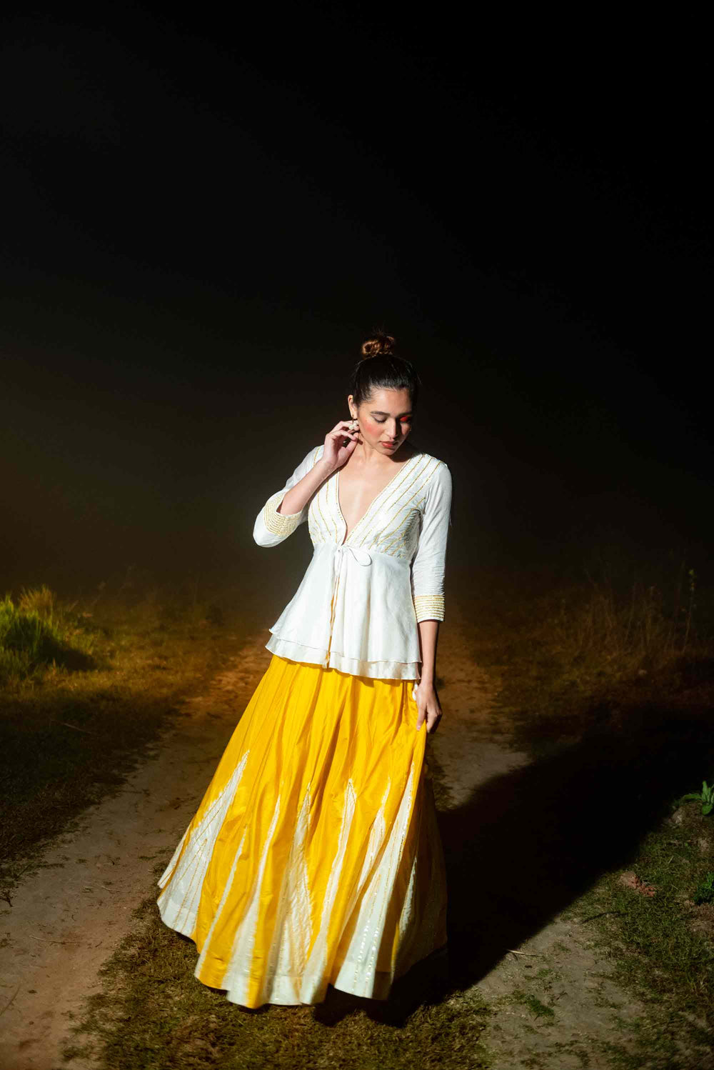 Taara Lehenga - White and Yellow