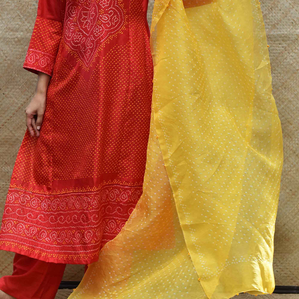 
                      
                        Bandhani on Pure Organza Dupatta - Yellow
                      
                    