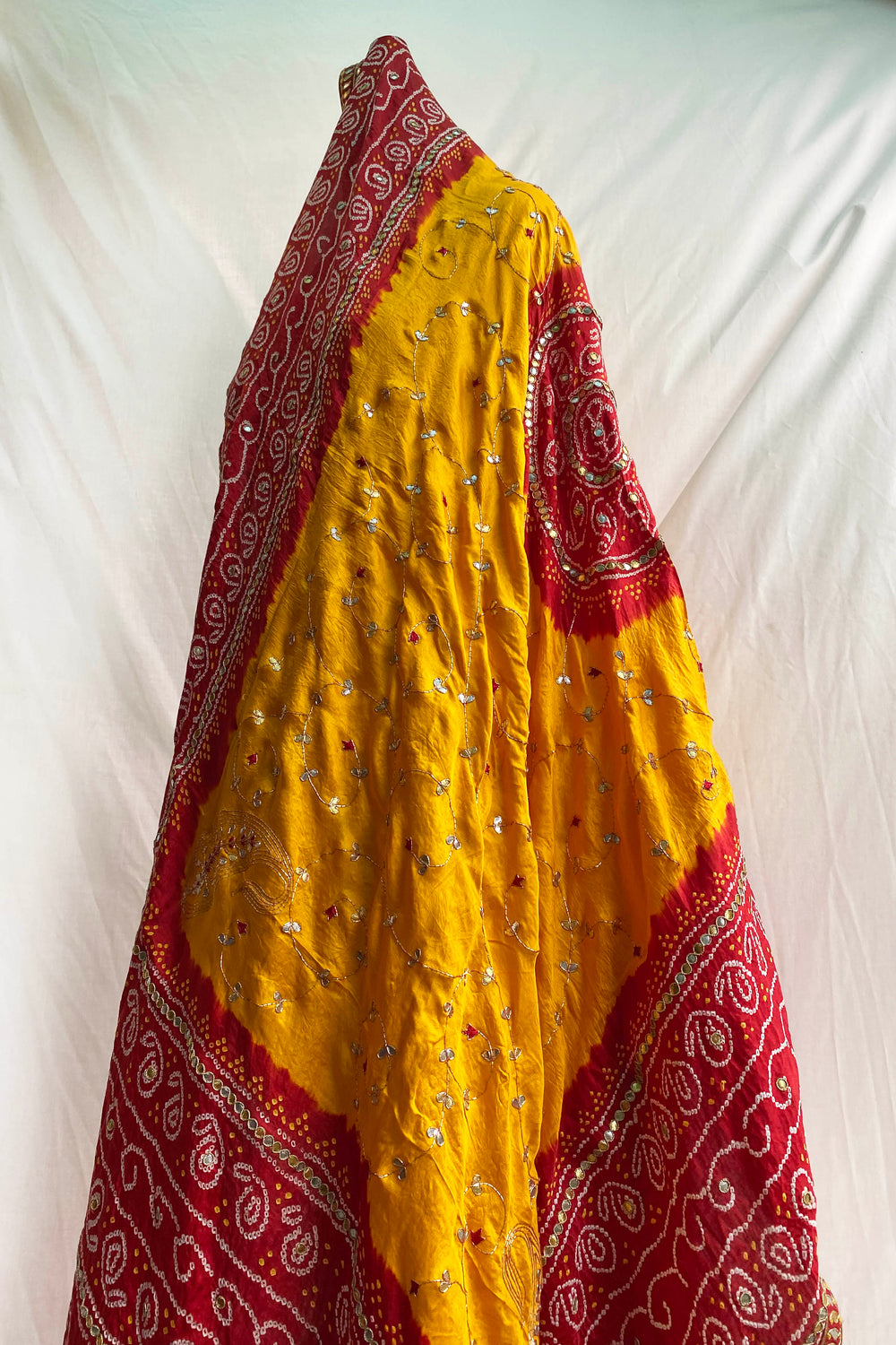 Peeliya Gota Patti Bandhani Dupatta on Silk