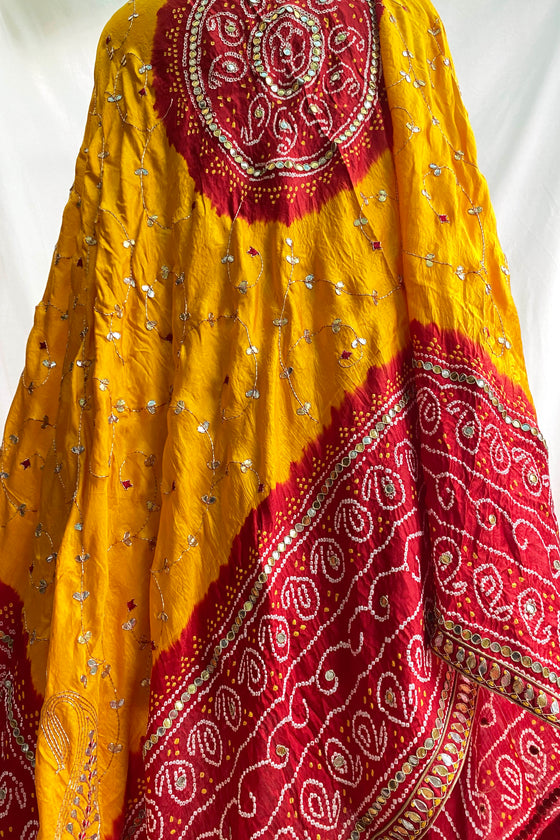 Peeliya Gota Patti Bandhani Dupatta on Silk