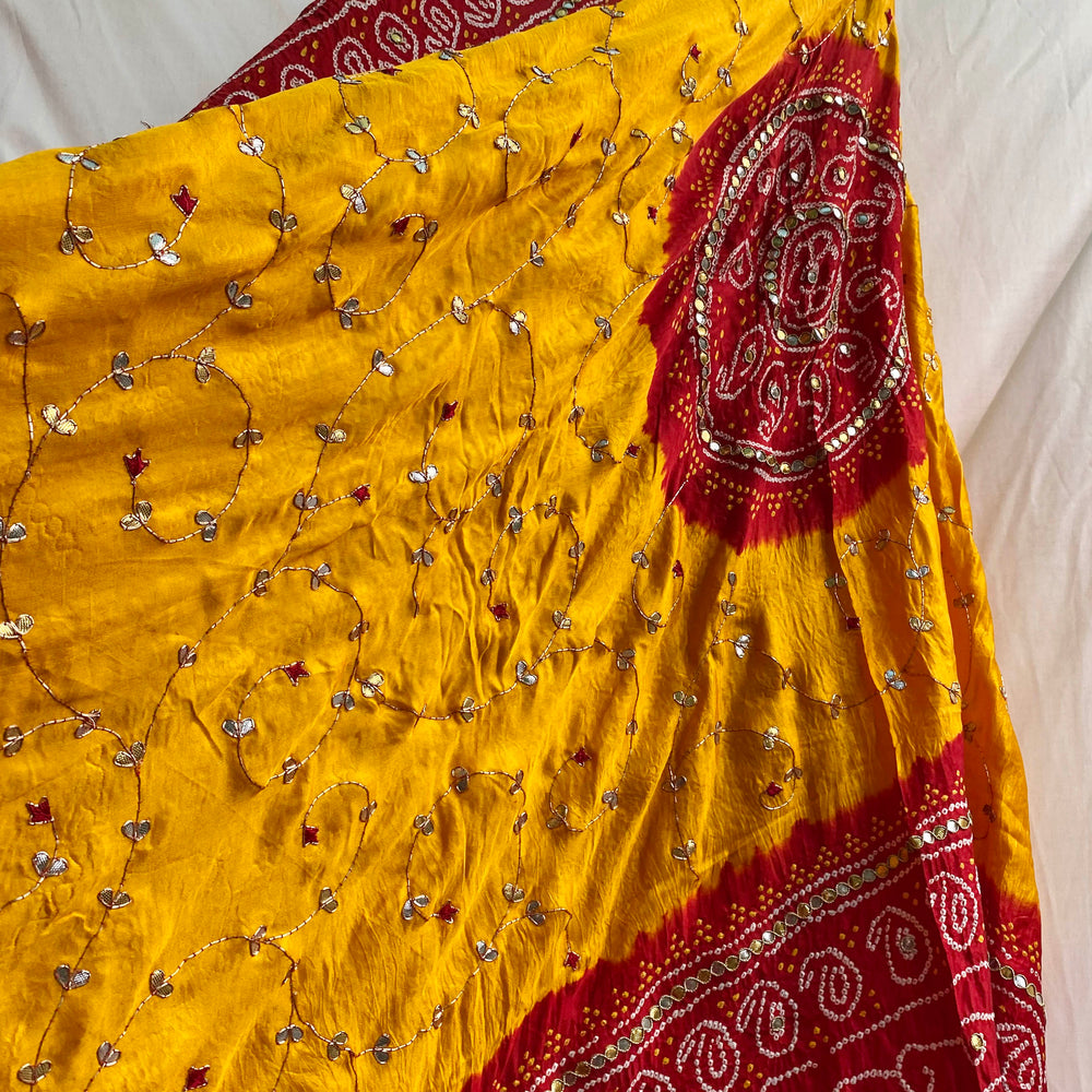 
                      
                        Peeliya Gota Patti Bandhani Dupatta on Silk
                      
                    