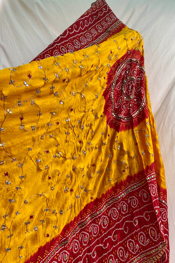 Peeliya Gota Patti Bandhani Dupatta on Silk