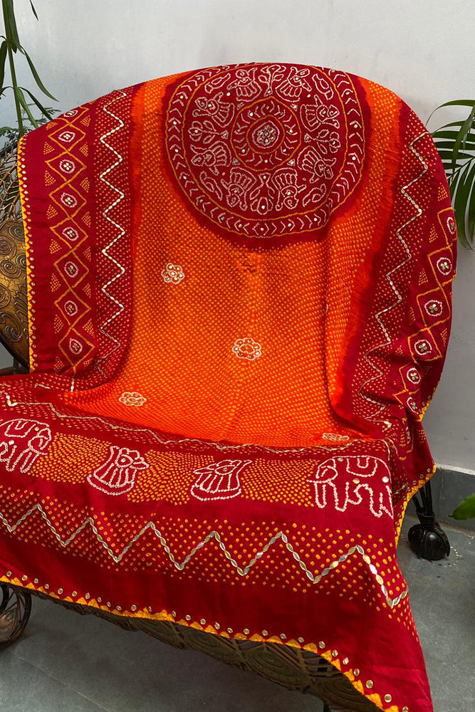 
                      
                        Peela Bandhani on Gaji Silk Dupatta with Gota Patti
                      
                    