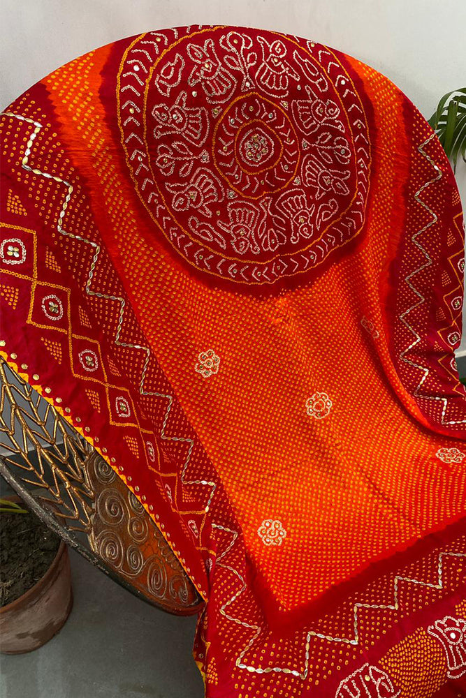 Peela Bandhani on Gaji Silk Dupatta with Gota Patti