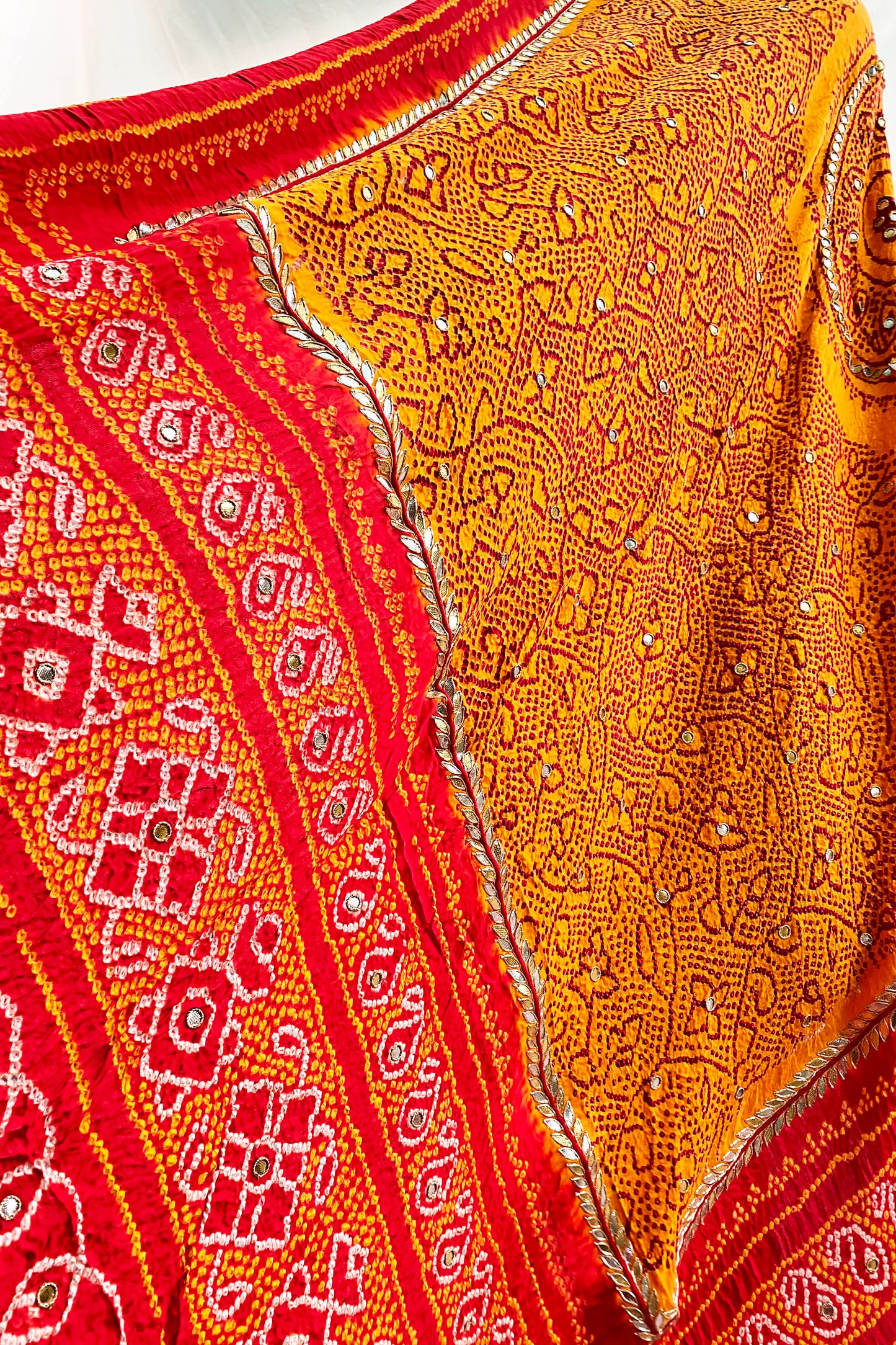 Red Bandhani Peeliya Gaji Silk Dupatta